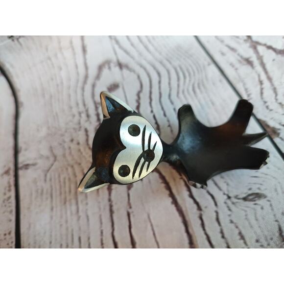 Walter Bosse Germany Metal Black Cat Ring Candle Egg Holder MCM Vintage - Picture 6 of 6